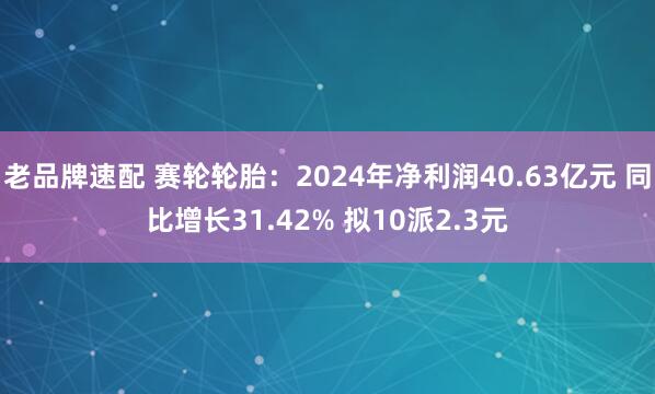 老品牌速配 赛轮轮胎：2024年净利润40.63亿元 同比增长31.42% 拟10派2.3元